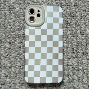Checkered Beige and White IPhone 12 Case